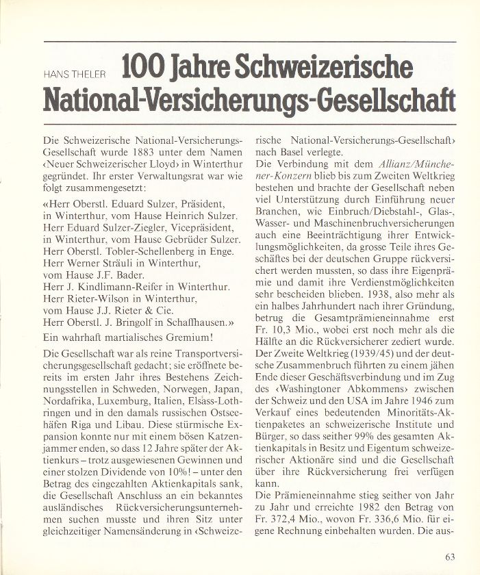 100 Jahre Schweizerische National-Versicherungs-Gesellschaft – Seite 1