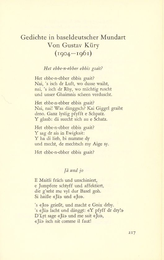 Gedichte in baseldeutscher Mundart. Von Gustav Küry (1904-1961) [verbunden mit Lebensbild] – Seite 1
