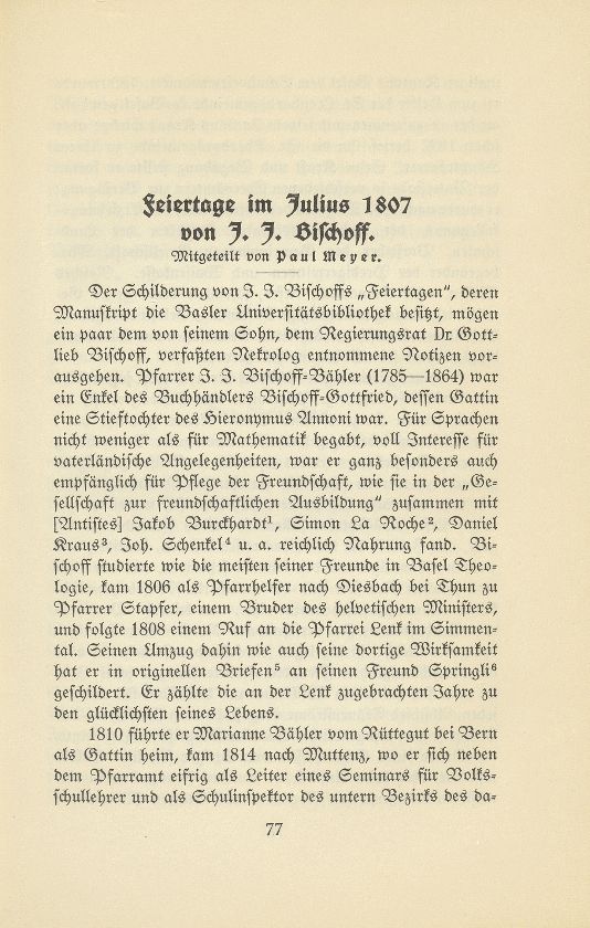 Feiertage im Julius 1807 von J.J. Bischoff – Seite 1