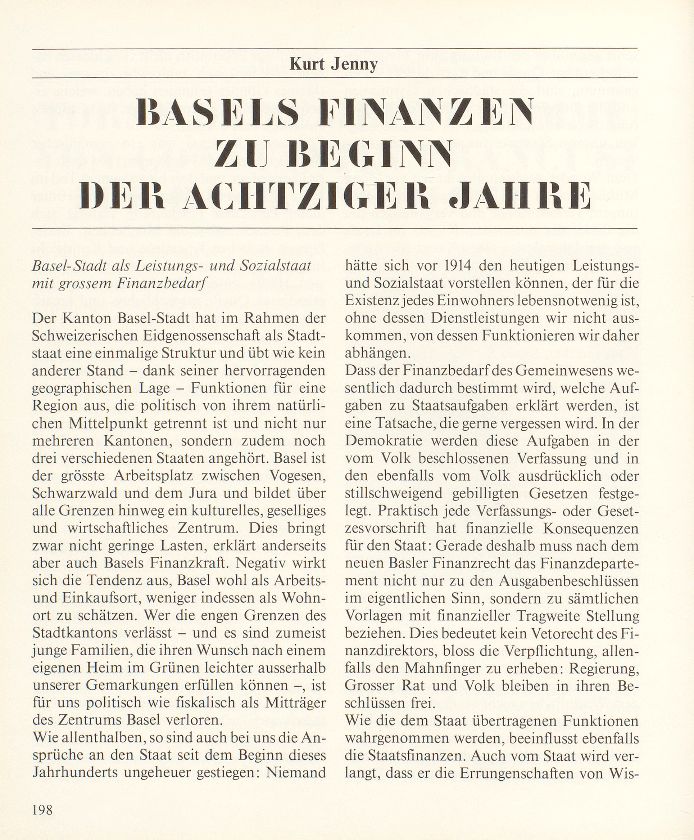 Basels Finanzen zu Beginn der achtziger Jahre – Seite 1