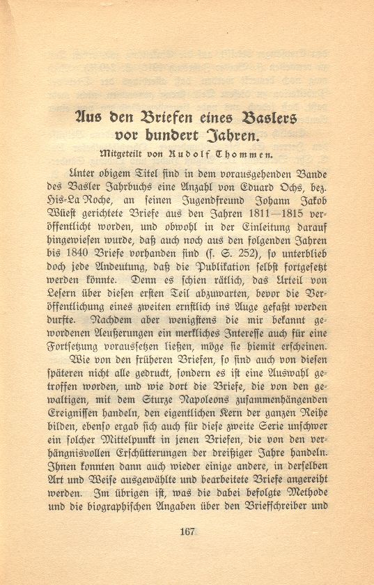 Aus den Briefen eines Baslers vor hundert Jahren [Eduard His-La Roche] – Seite 1