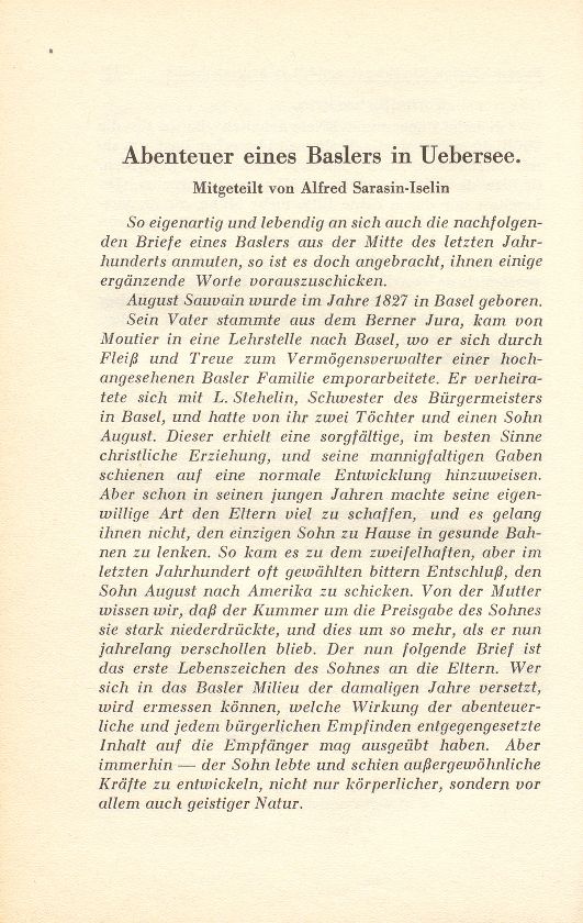 Abenteuer eines Baslers in Übersee (August Sauvain) – Seite 1