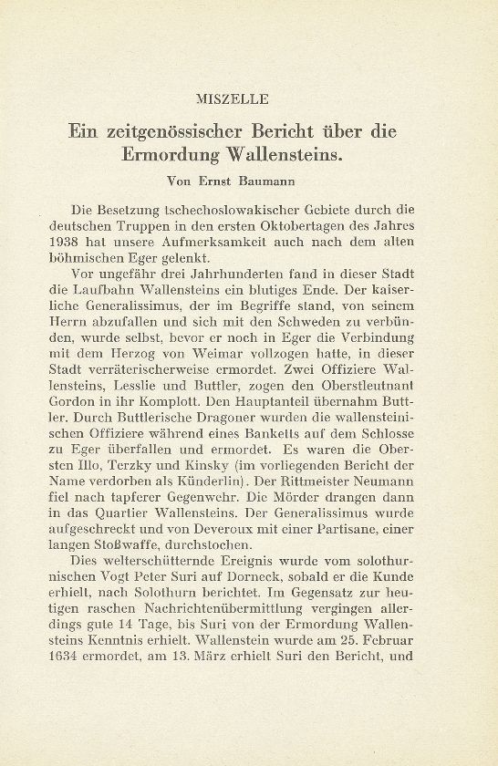 Miszelle. Ein zeitgenössischer Bericht über die Ermordung Wallensteins – Seite 1