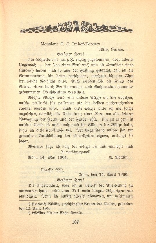 Vier Briefe Arnold Böcklins an einen Basler – Seite 2