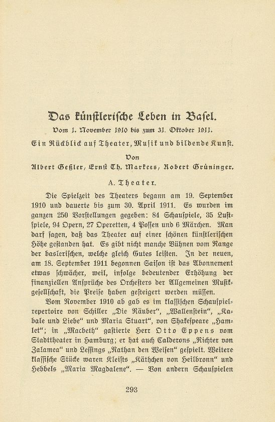 Das künstlerische Leben in Basel vom 1. November 1910 bis 31. Oktober 1911 – Seite 1