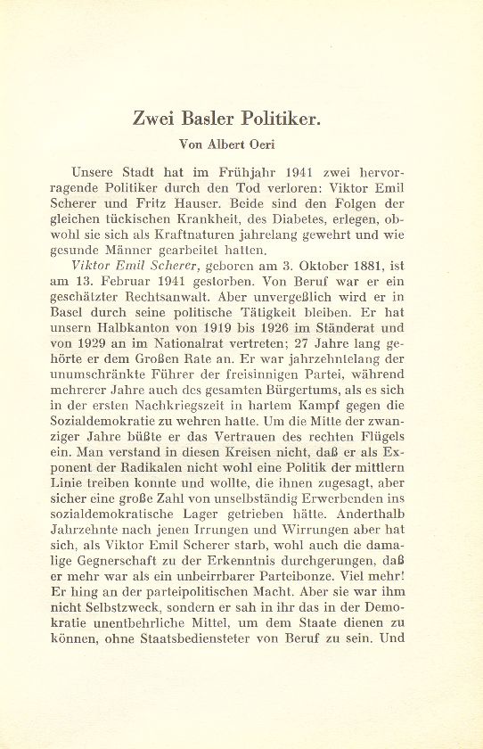 Zwei Basler Politiker [Dr. V.E. Scherer und Dr. F. Hauser] – Seite 1