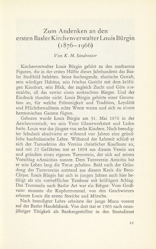 Zum Andenken an den ersten Basler Kirchenverwalter Louis Bürgin (1876-1966) – Seite 1