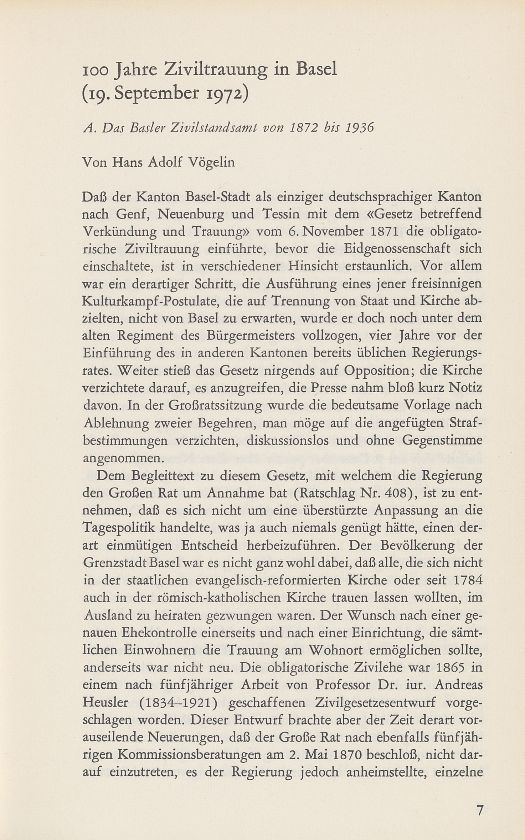 100 Jahre Ziviltrauung in Basel (19. September 1972) – Seite 1