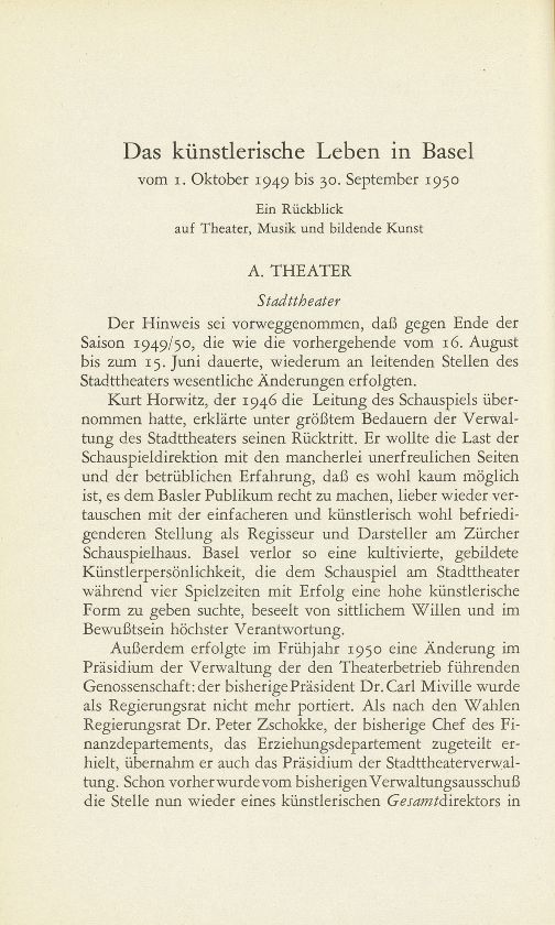 Das künstlerische Leben in Basel vom 1. Oktober 1949 bis 30. September 1950 – Seite 1