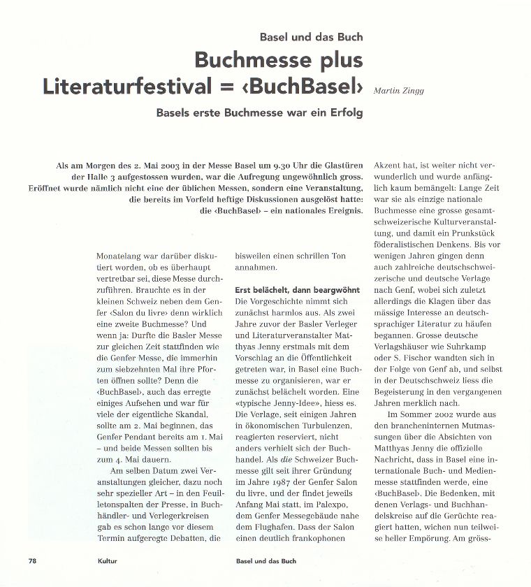 Buchmesse plus Literaturfestival= ‹BuchBasel› – Seite 1