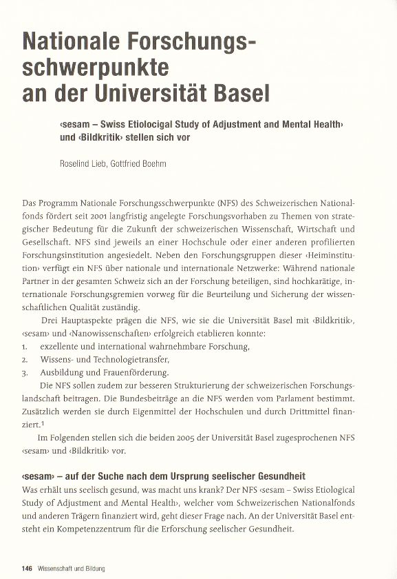 Nationale Forschungsschwerpunkte an der Universität Basel – Seite 1