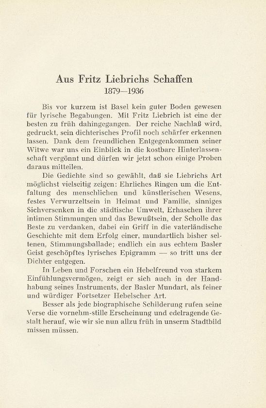 Aus Fritz Liebrichs Schaffen 1879-1937 [Gedichte] – Seite 1