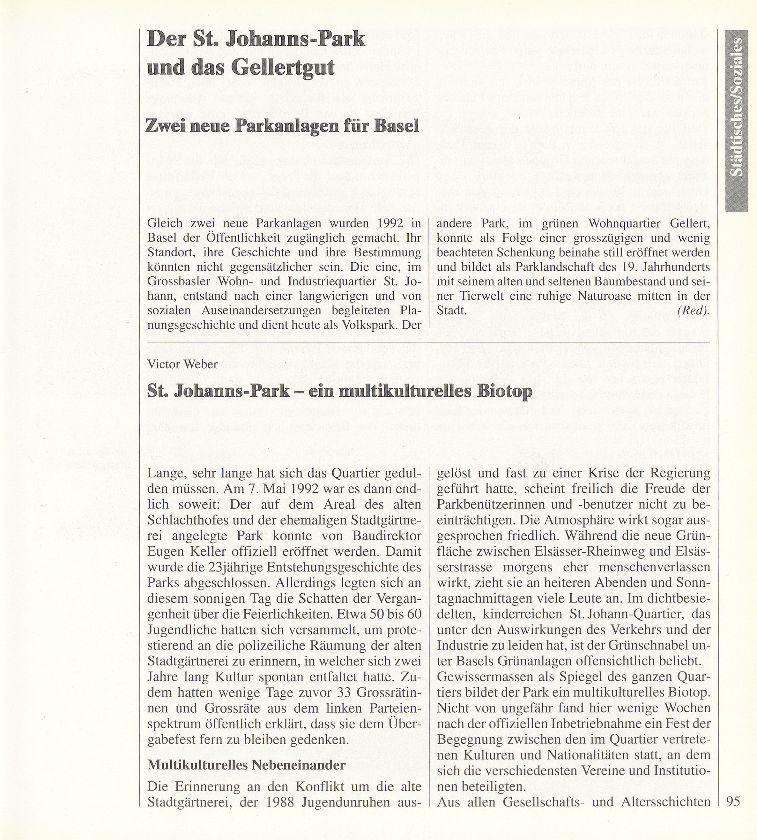Der St. Johanns-Park und das Gellertgut. Zwei neue Parkanlagen für Basel – Seite 1