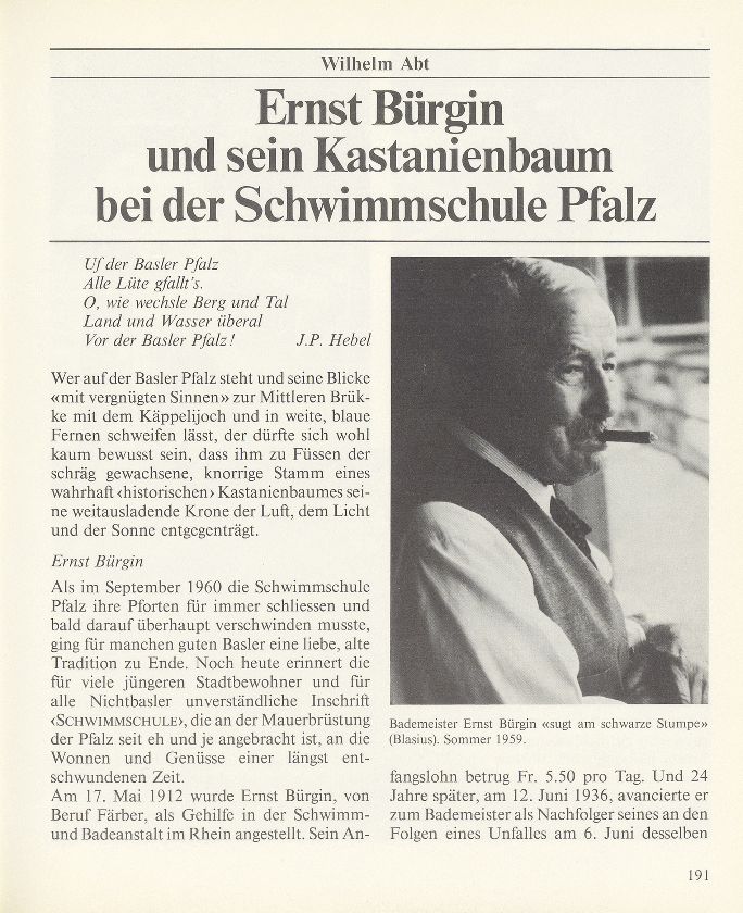 Ernst Bürgin und sein Kastanienbaum bei der Schwimmschule Pfalz – Seite 1