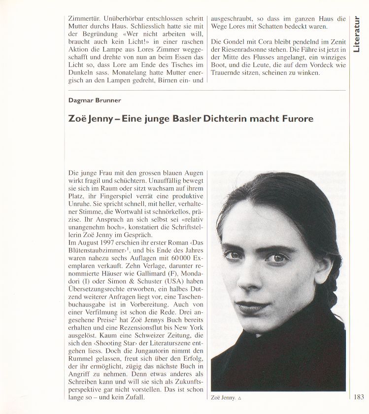 Zoe Jenny – Eine junge Basler Dichterin macht Furore – Seite 1