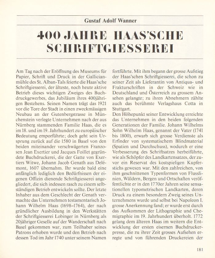 400 Jahre Haas'sche Schriftgiesserei – Seite 1