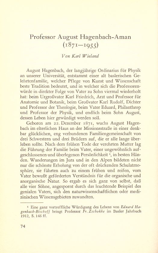 Prof. August Hagenbach-Aman (1871-1955) – Seite 1