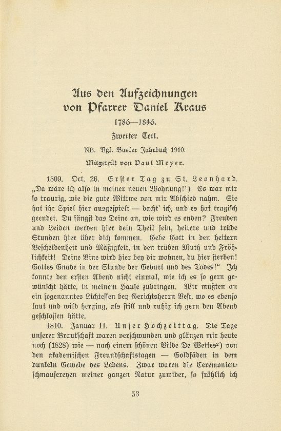 Aus den Aufzeichnungen von Pfarrer Daniel Kraus 1786-1846 – Seite 1