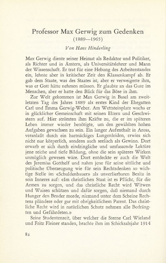 Prof. Max Gerwig zum Gedenken (1889-1965) – Seite 1