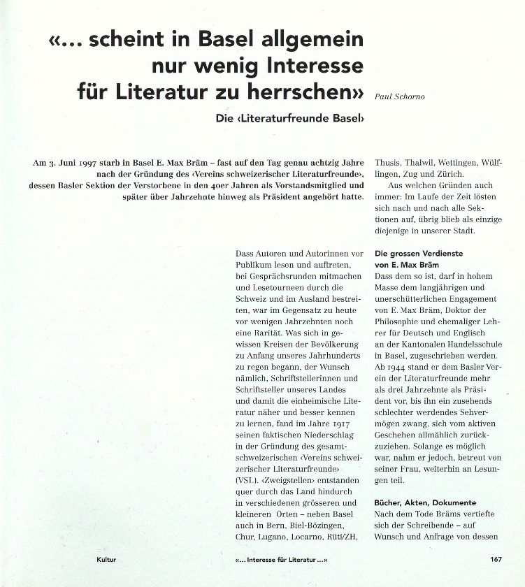 «...scheint in Basel allgemein nur wenig Interesse für Literatur zu herrschen.» – Seite 1