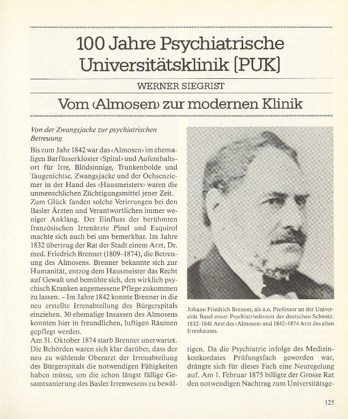 100 Jahre Psychiatrische Universitätsklinik (PUK) – Seite 1