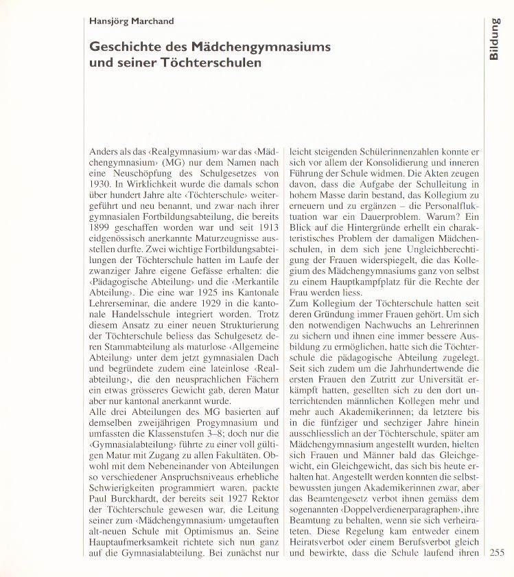 Die Basler Gymnasien – Rückblick und Neubeginn – Seite 1