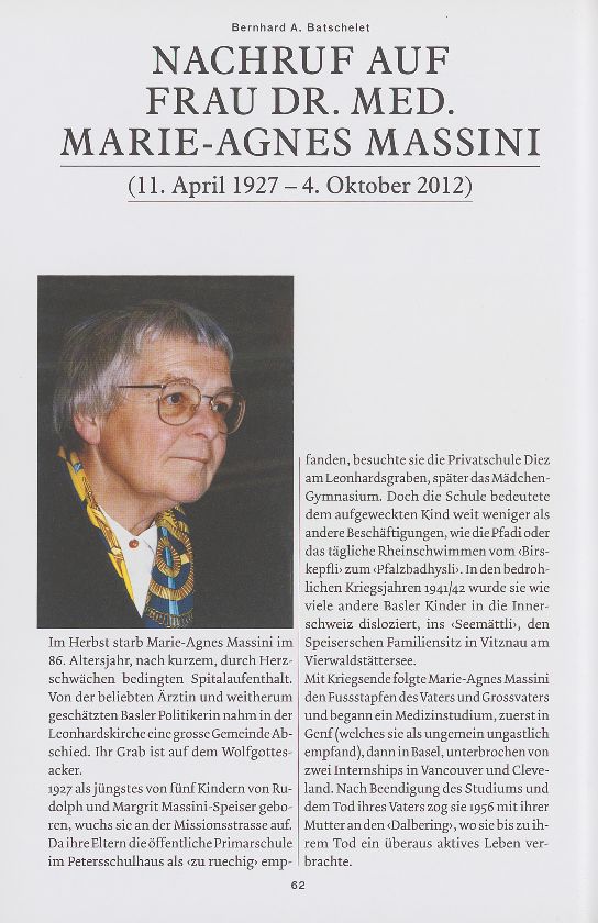 Nachruf auf Frau Dr. med. Marie-Agnes Massini (11. April 1927 – 4. Oktober 2012) – Seite 1
