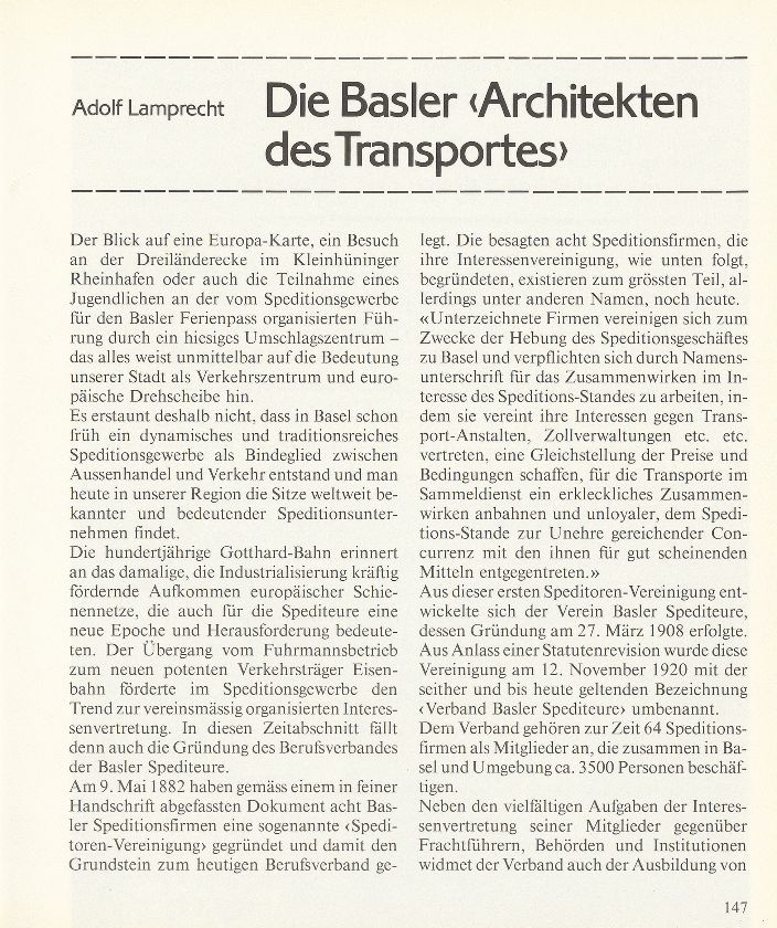 Die Basler ‹Architekten des Transportes› – Seite 1