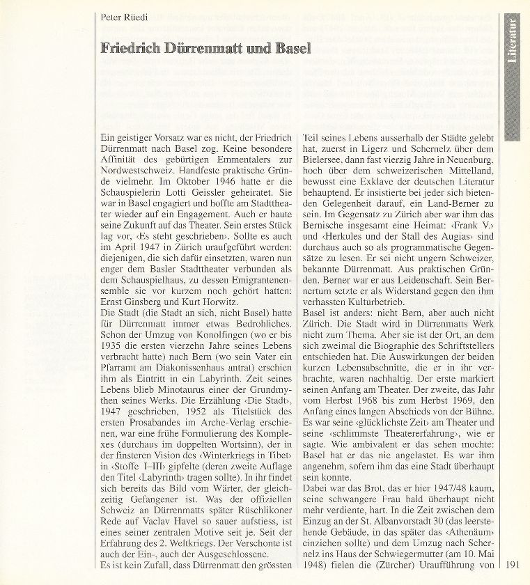 Friedrich Dürrenmatt und Basel – Seite 1
