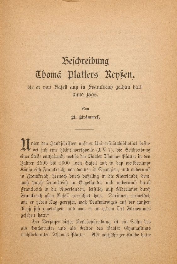 Beschreibung Thomä Platters Reyssen, die er von Basell auss in Franckreich gethan hatt anno 1595 – Seite 1
