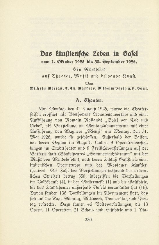 Das künstlerische Leben in Basel vom 1. Oktober 1925 bis 30. September 1926 – Seite 1
