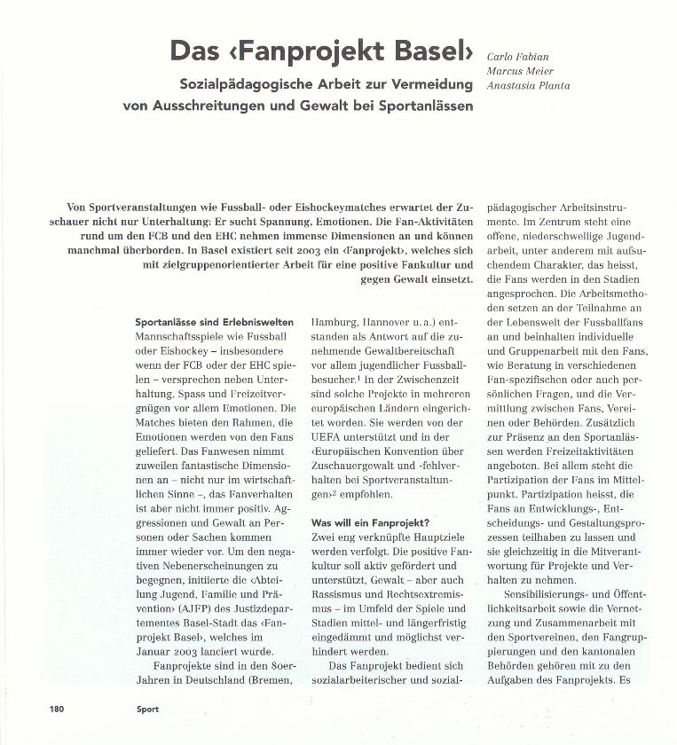 Das ‹Fanprojekt Basel› – Seite 1