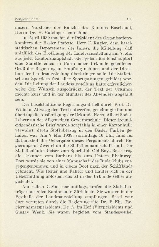 Zeitgeschichte: 1. Baslerische Stafettenurkunde für die Schweizerische Landesausstellung in Zürich 1939 – Seite 2