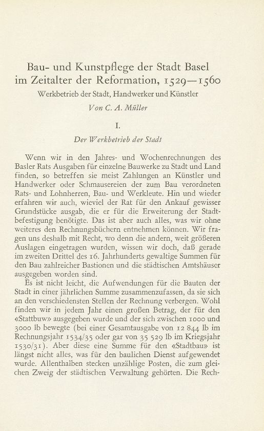 Bau- und Kunstpflege der Stadt Basel im Zeitalter der Reformation, 1529-1560 – Seite 1