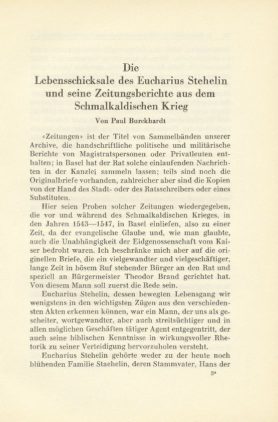 Die Lebensschicksale des Eucharius Stehelin und seine Zeitungsberichte aus dem Schmalkaldischen Krieg – Seite 1