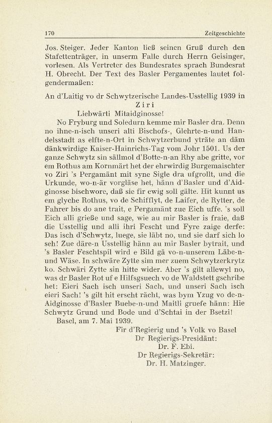 Zeitgeschichte: 1. Baslerische Stafettenurkunde für die Schweizerische Landesausstellung in Zürich 1939 – Seite 3