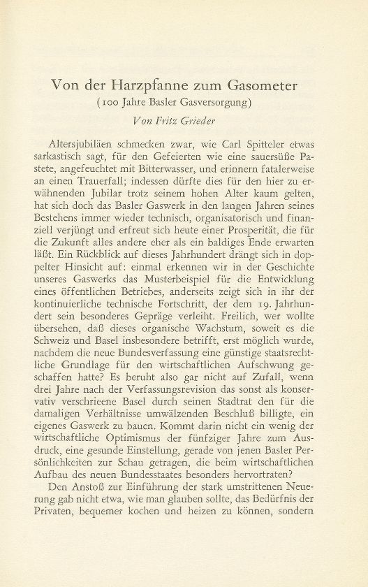 Von der Harzpfanne zum Gasometer (100 Jahre Basler Gasversorgung) – Seite 1