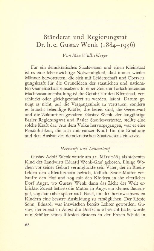 Ständerat und Regierungsrat Dr. h.c. Gustav Wenk (1884-1956) – Seite 1