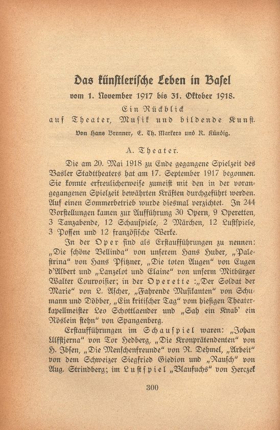 Das künstlerische Leben in Basel vom 1. November 1917 bis 31. Oktober 1918 – Seite 1