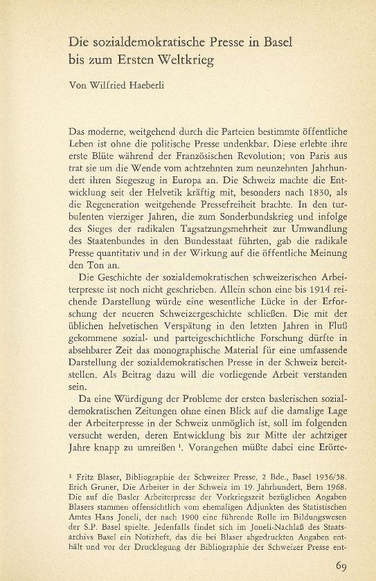 Die sozialdemokratische Presse in Basel bis zum Ersten Weltkrieg – Seite 1