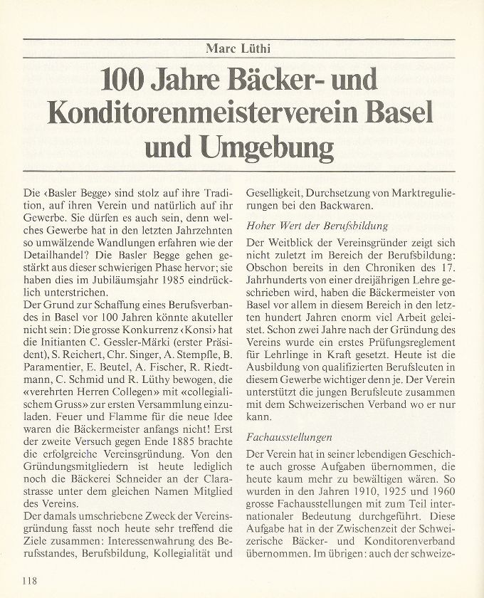 100 Jahre Bäcker- und Konditorenmeisterverein Basel und Umgebung – Seite 1