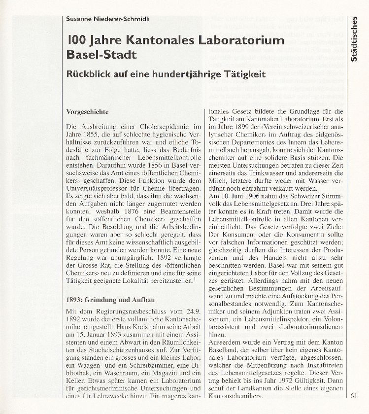 100 Jahre Kantonales Laboratorium Basel-Stadt – Seite 1