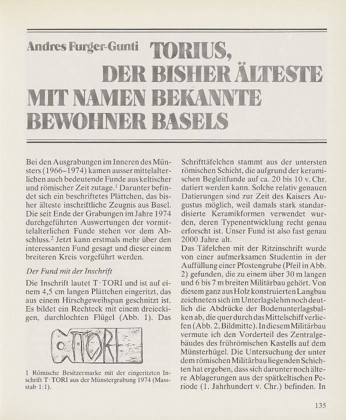 Torius, der bisher älteste mit Namen bekannte Bewohner Basels – Seite 1