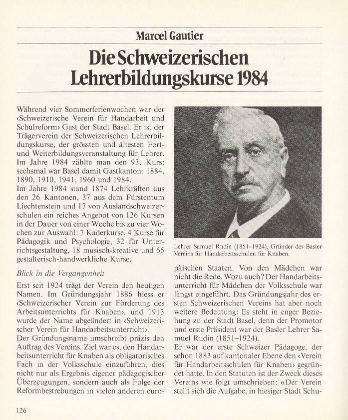 Die Schweizerischen Lehrerbildungskurse 1984 – Seite 1