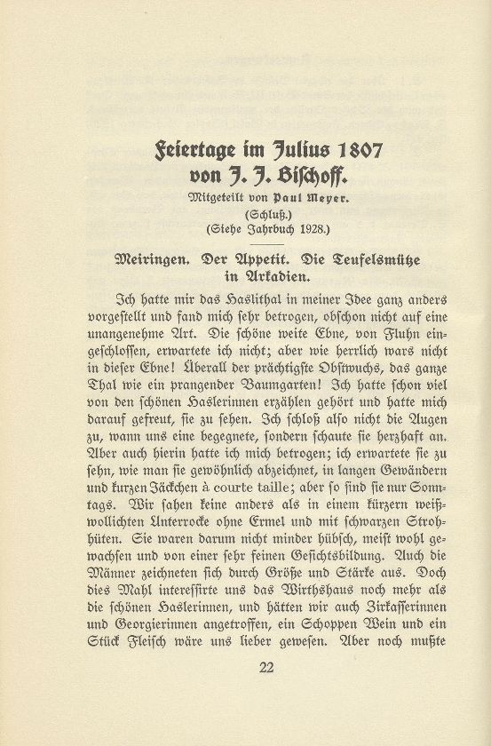 Feiertage im Julius 1807 von J.J. Bischoff – Seite 1