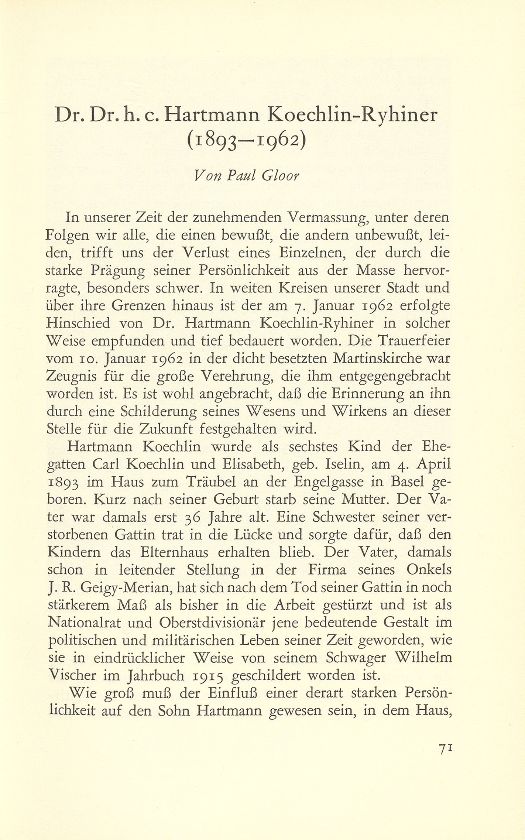 Dr. Dr. h.c. Hartmann Koechlin-Ryhiner (1893-1962) – Seite 1