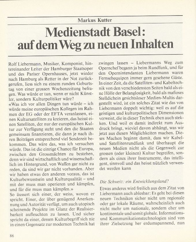 Medienstadt Basel: auf dem Weg zu neuen Inhalten – Seite 1