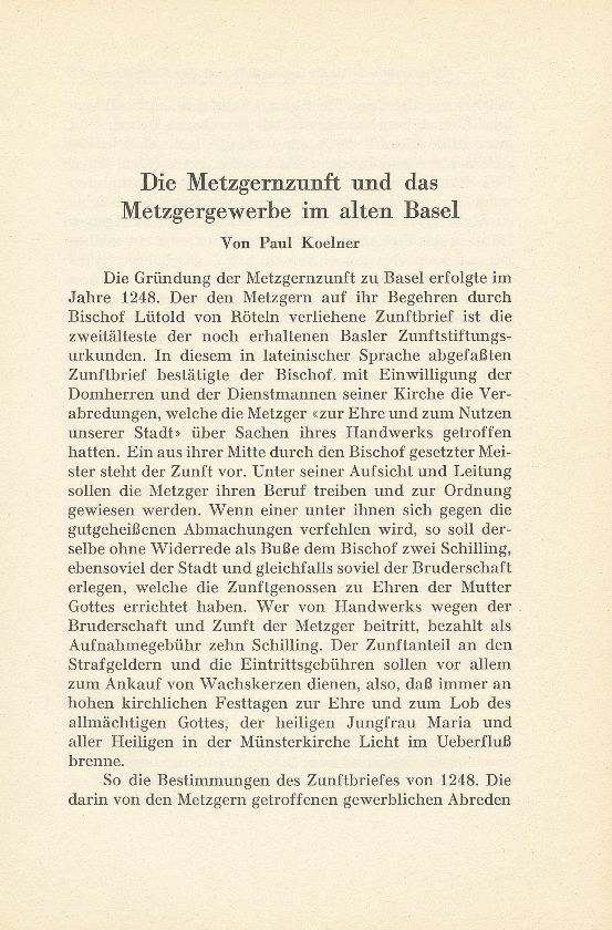 Die Metzgernzunft und das Metzgergewerbe im alten Basel – Seite 1