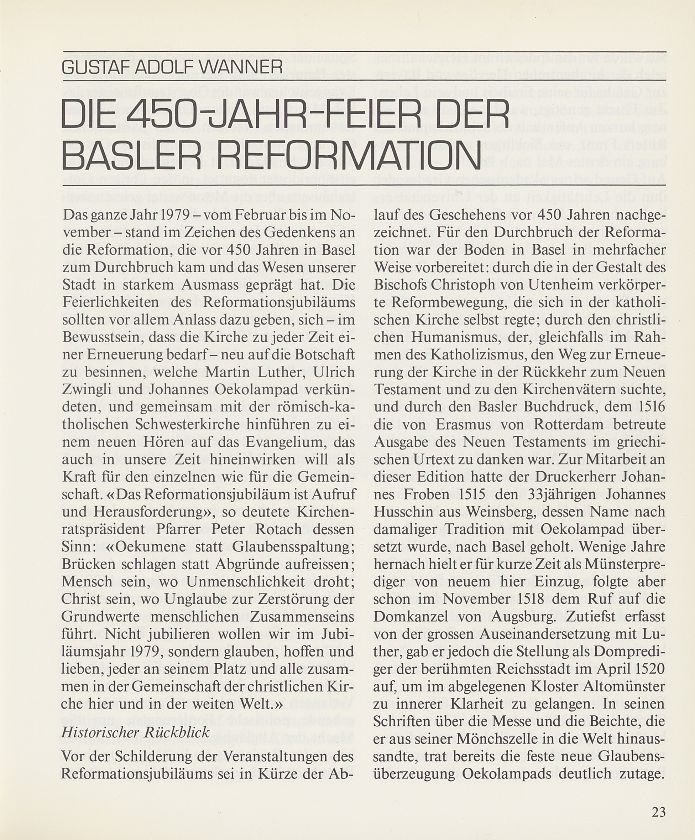 Die 450 Jahr-Feier der Basler Reformation – Seite 1