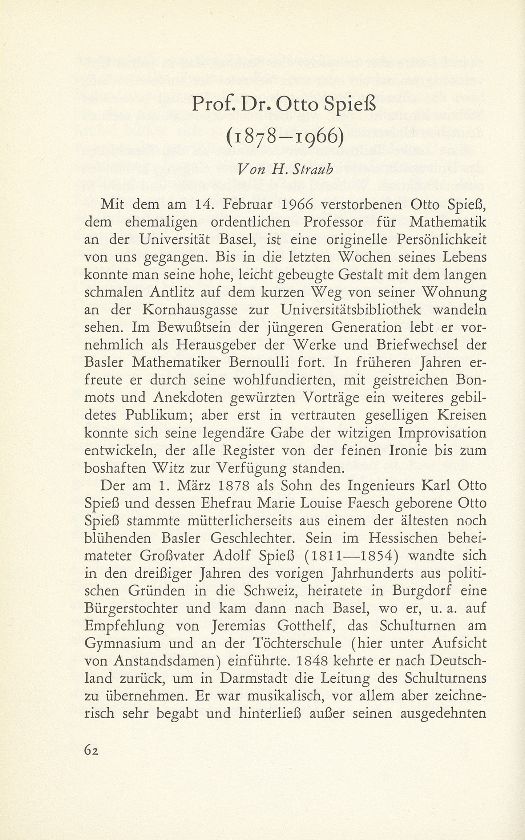 Prof. Dr. Otto Spiess (1878-1966) – Seite 1